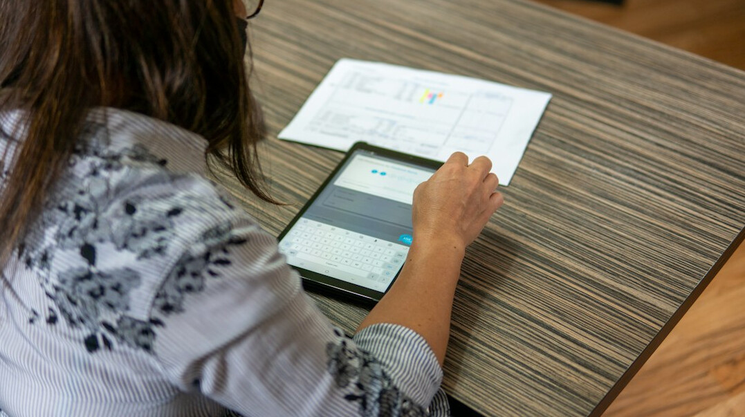 teacher using tablet