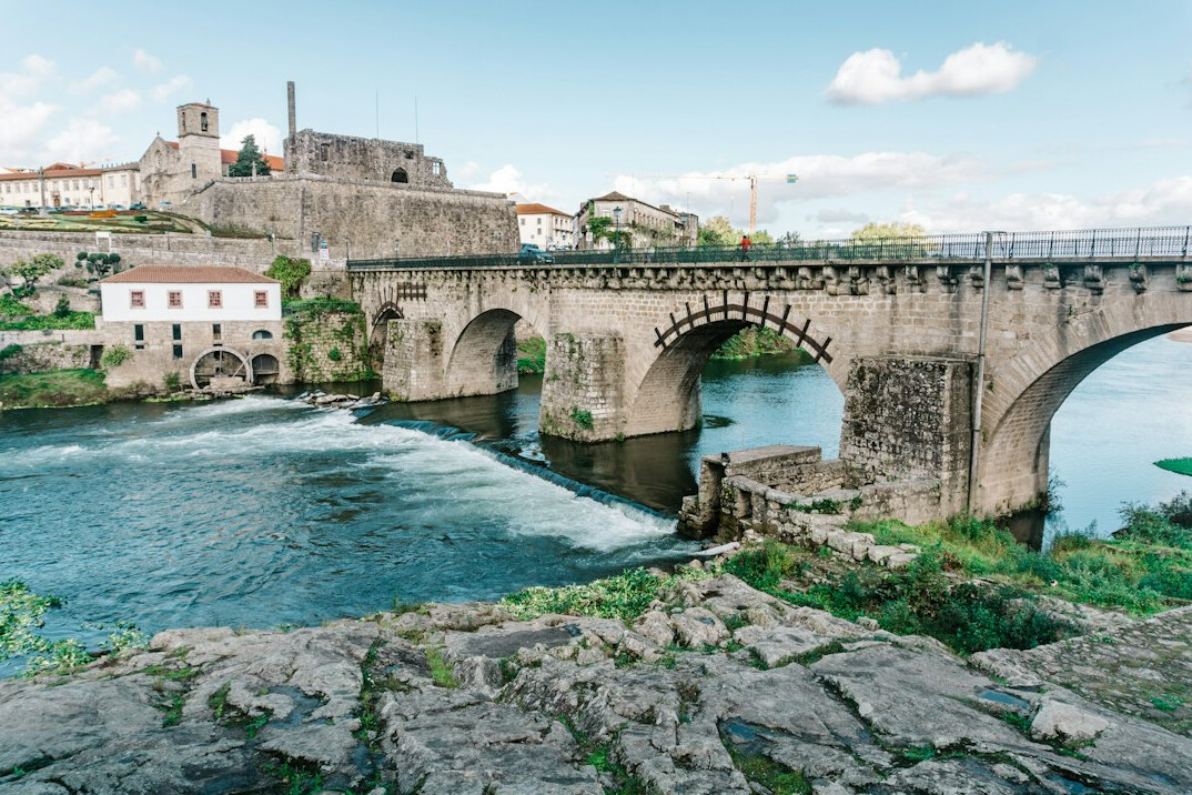 River in Portugal with water quality testing equipment